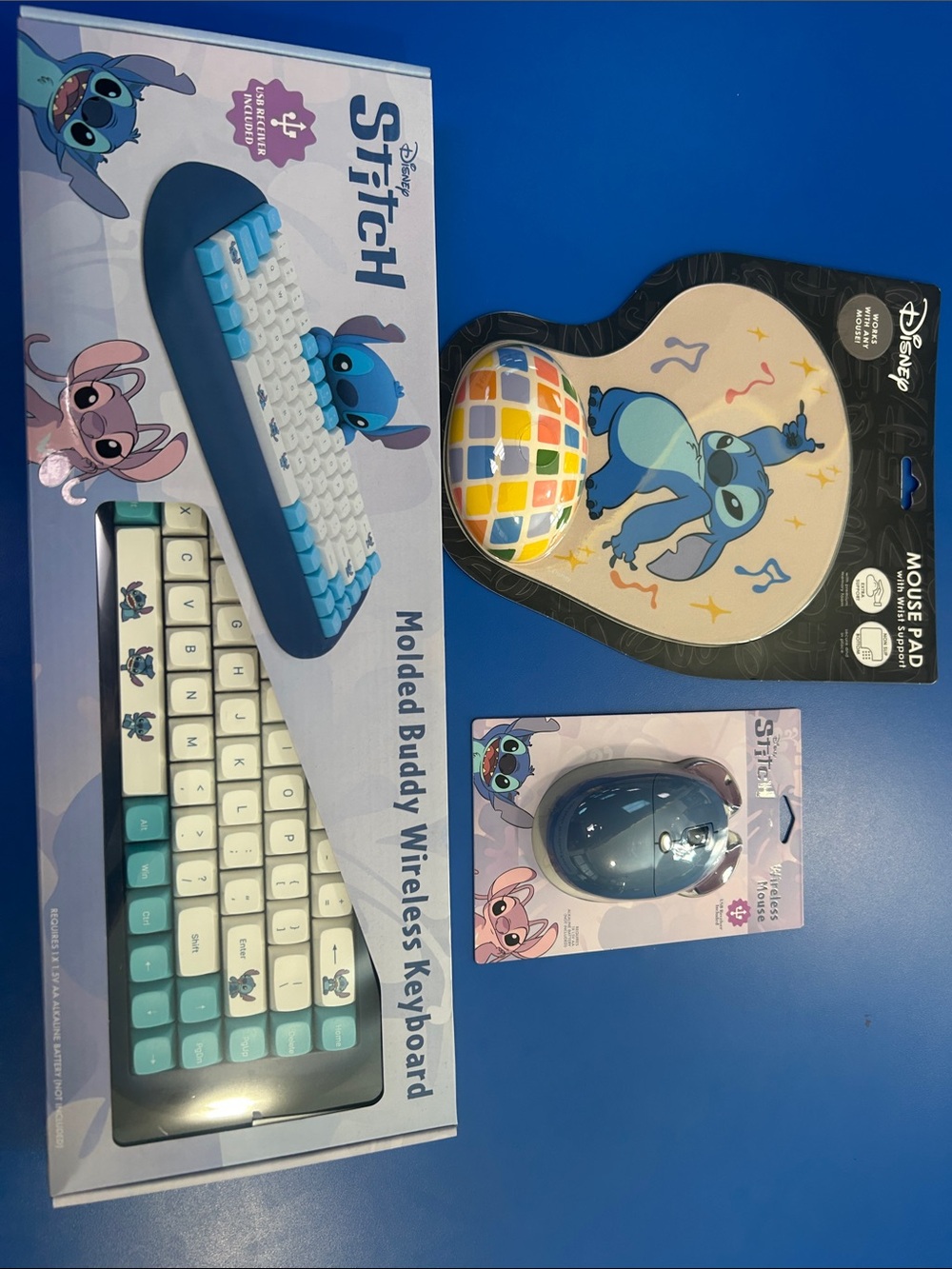 Disney Stitch Teal & White Wireless Keyboard, Mouse and Dance Pad Mouse Pad Set